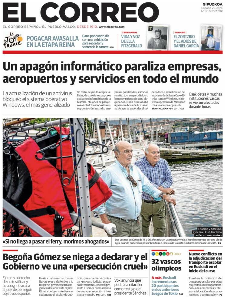 Portada de El Correo - Guipuzcoa (España)