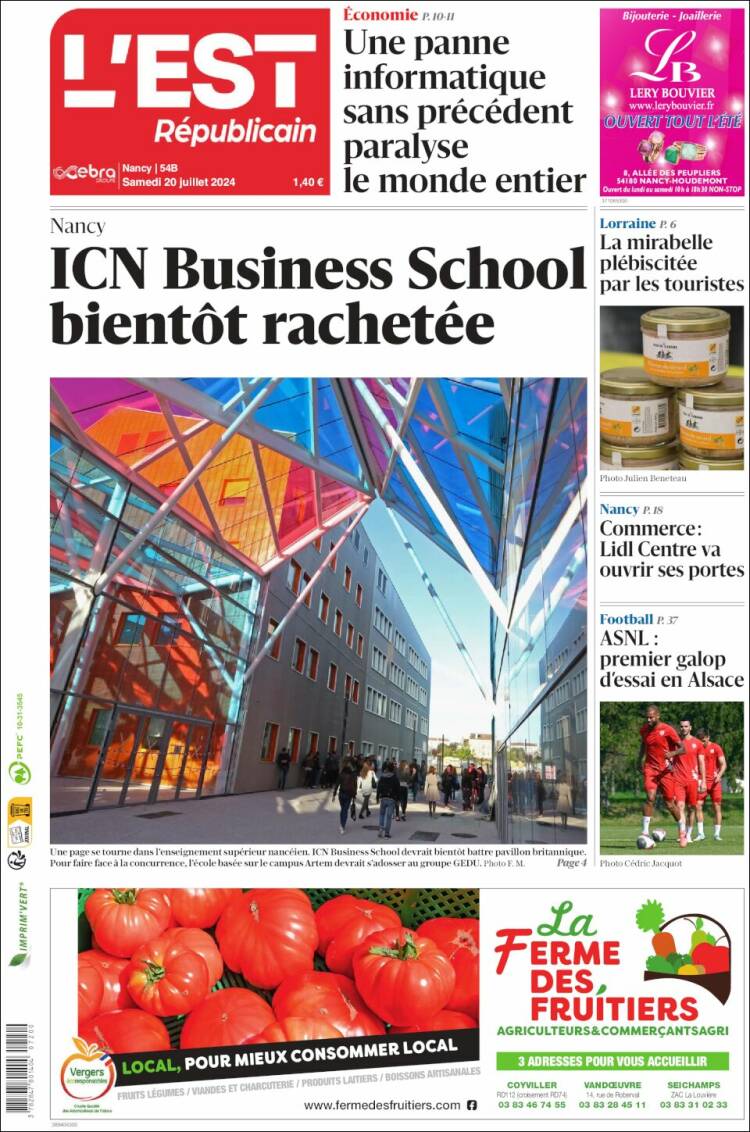 Portada de L'Est Republicain (Francia)