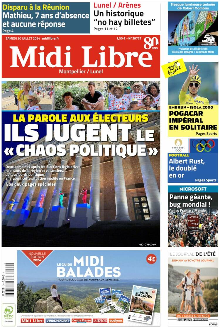 Portada de Midi Libre (Francia)