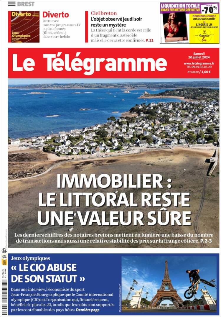 Portada de Télégramme (Francia)