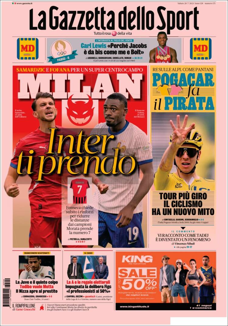 Portada de La Gazzetta dello Sport (Italia)