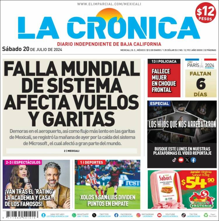Portada de La Crónica de Baja California (M&eacute;xico)