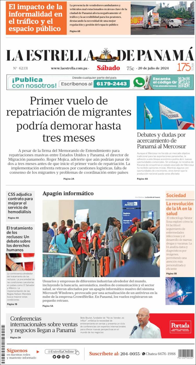 Portada de La Estrella de Panamá (Panam&aacute;)