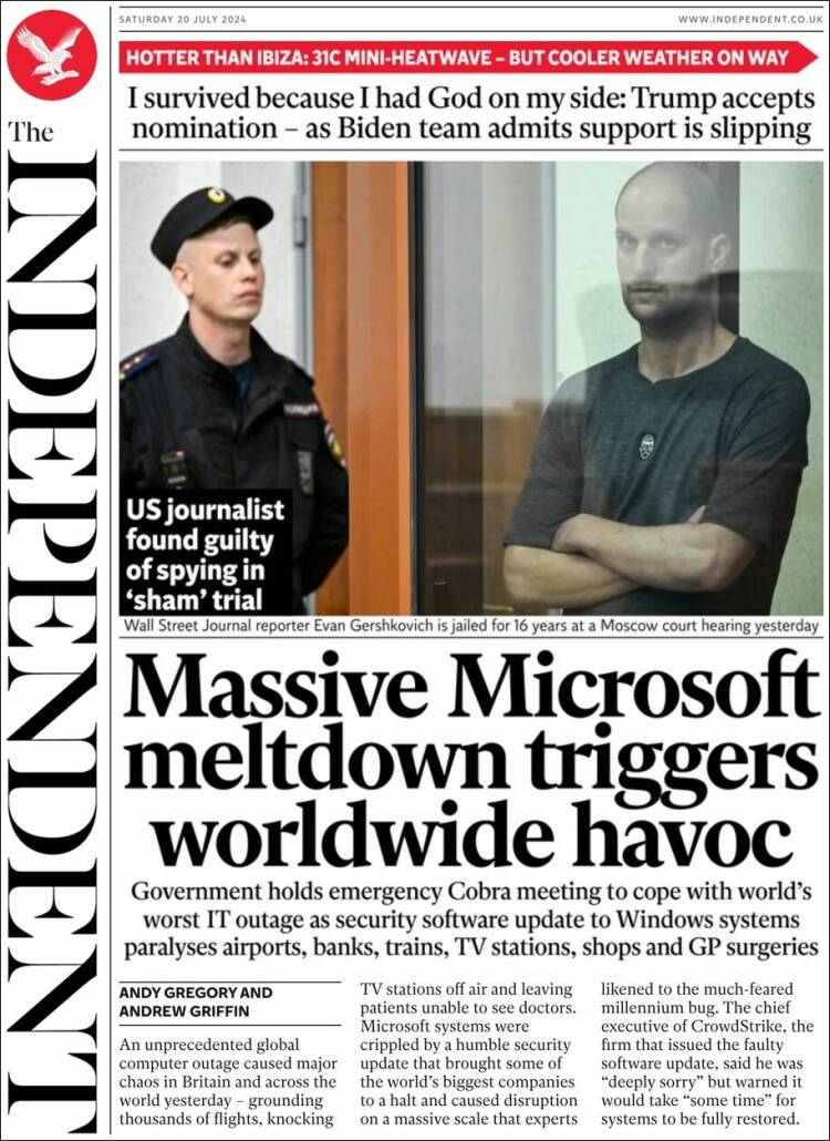 Portada de The Independent (Reino Unido)