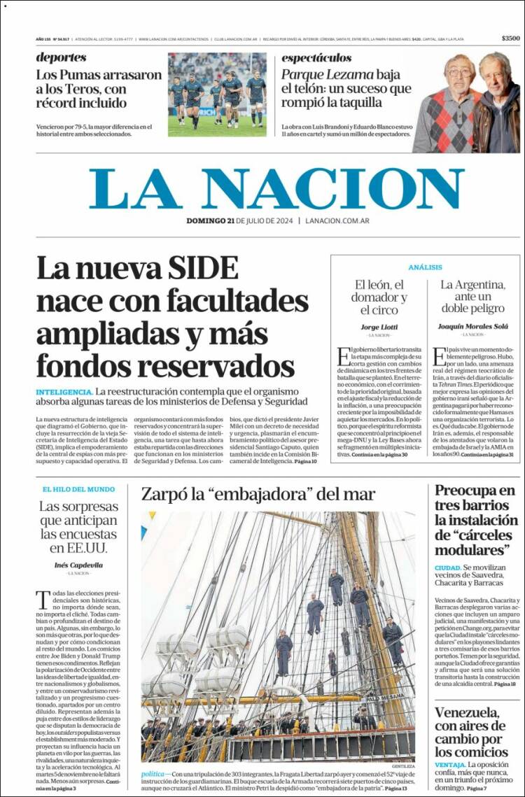 Portada de La Nación (Argentina)