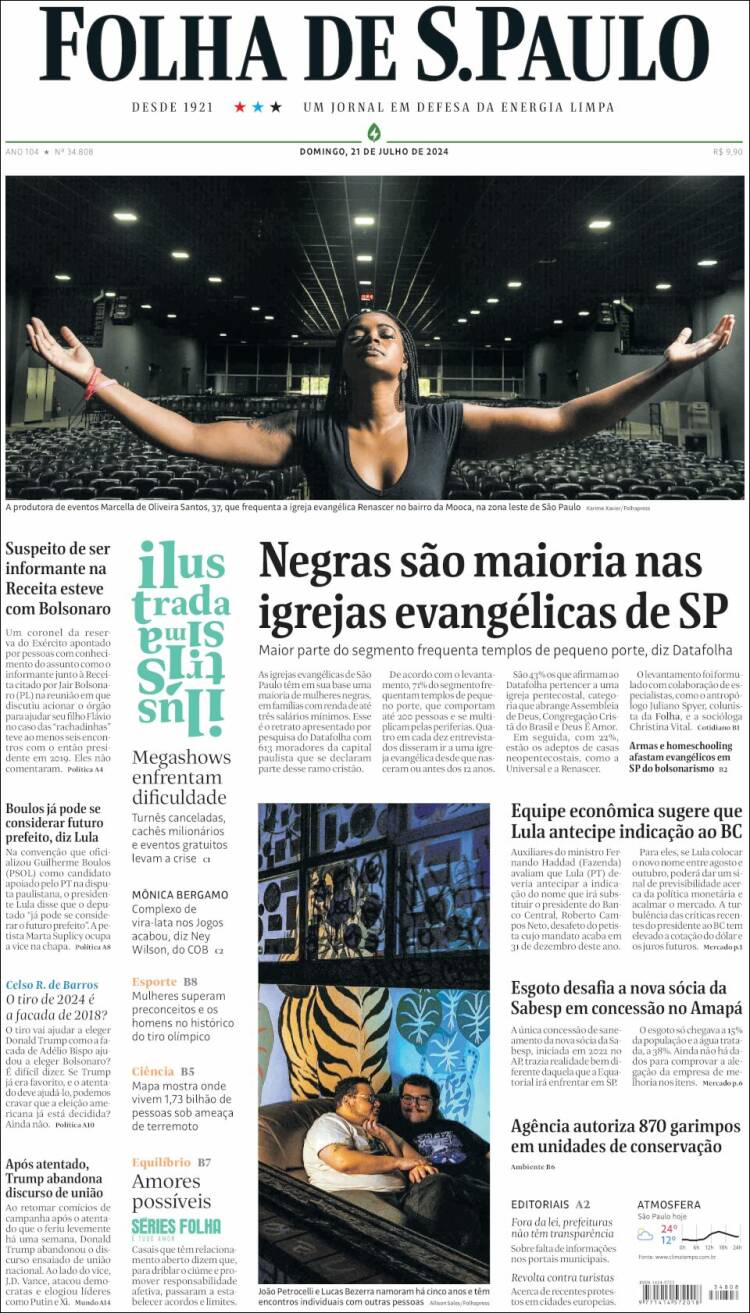 Portada de Folha de São Paulo (Brasil)