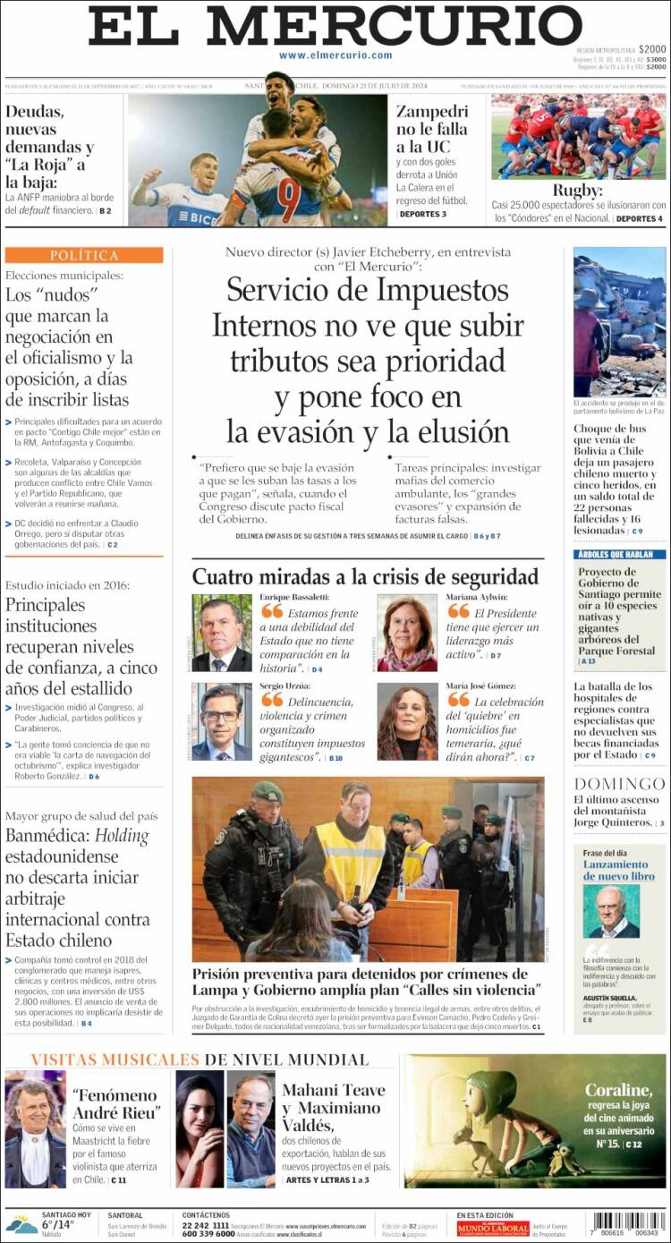 Portada de El Mercurio (Chile)
