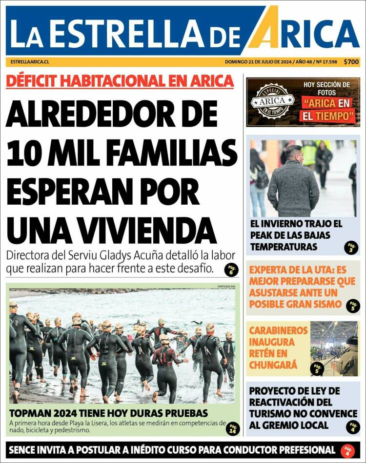 Portada de La Estrella de Arica (Chile)