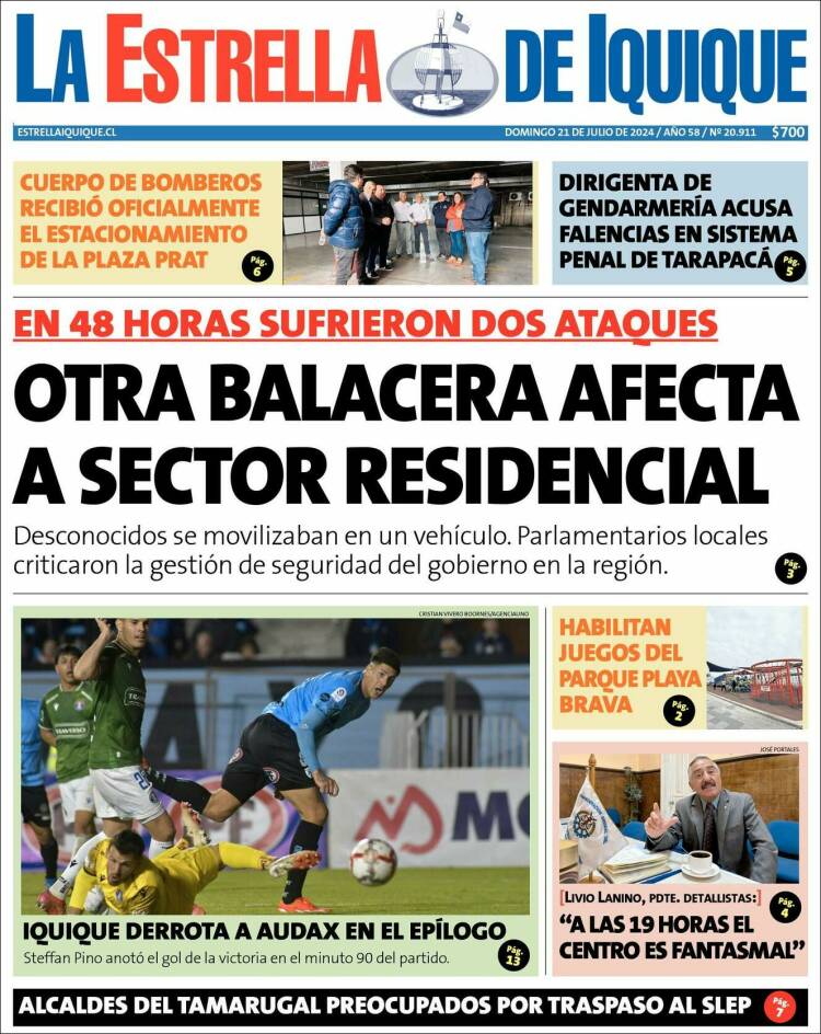 Portada de La Estrella de Iquique (Chile)