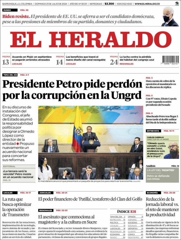Portada de El Heraldo (Colombia)