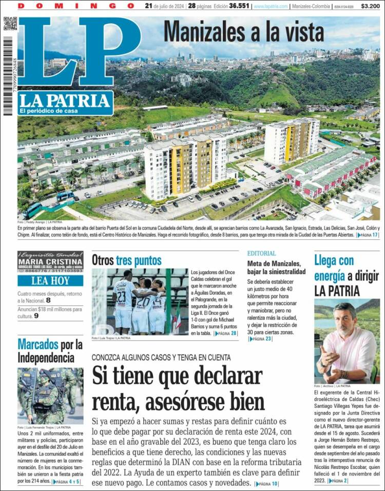 Portada de La Patria (Colombia)