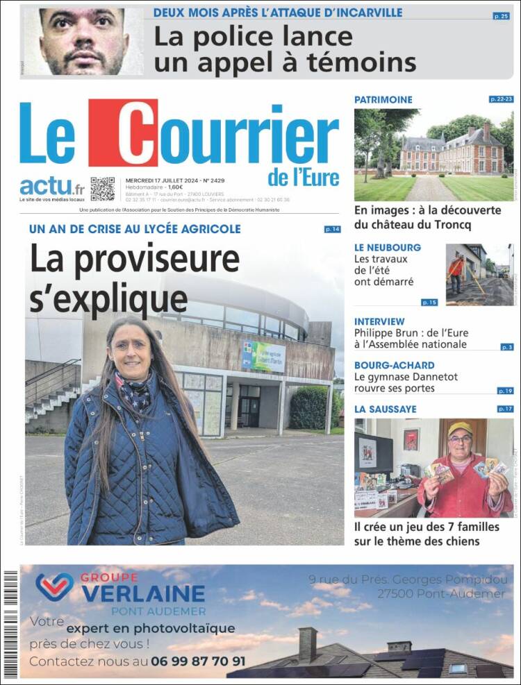 Portada de Le Courrier de l'Ouest (Francia)