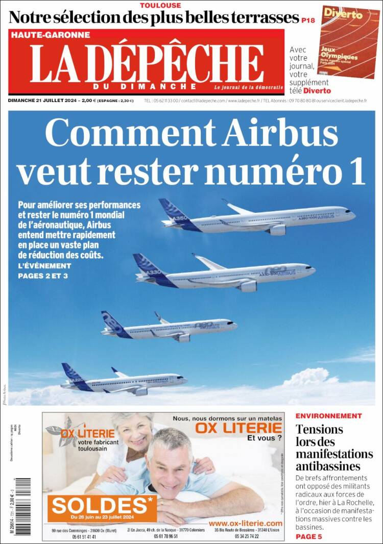 Portada de La Dépêche du Midi (Francia)