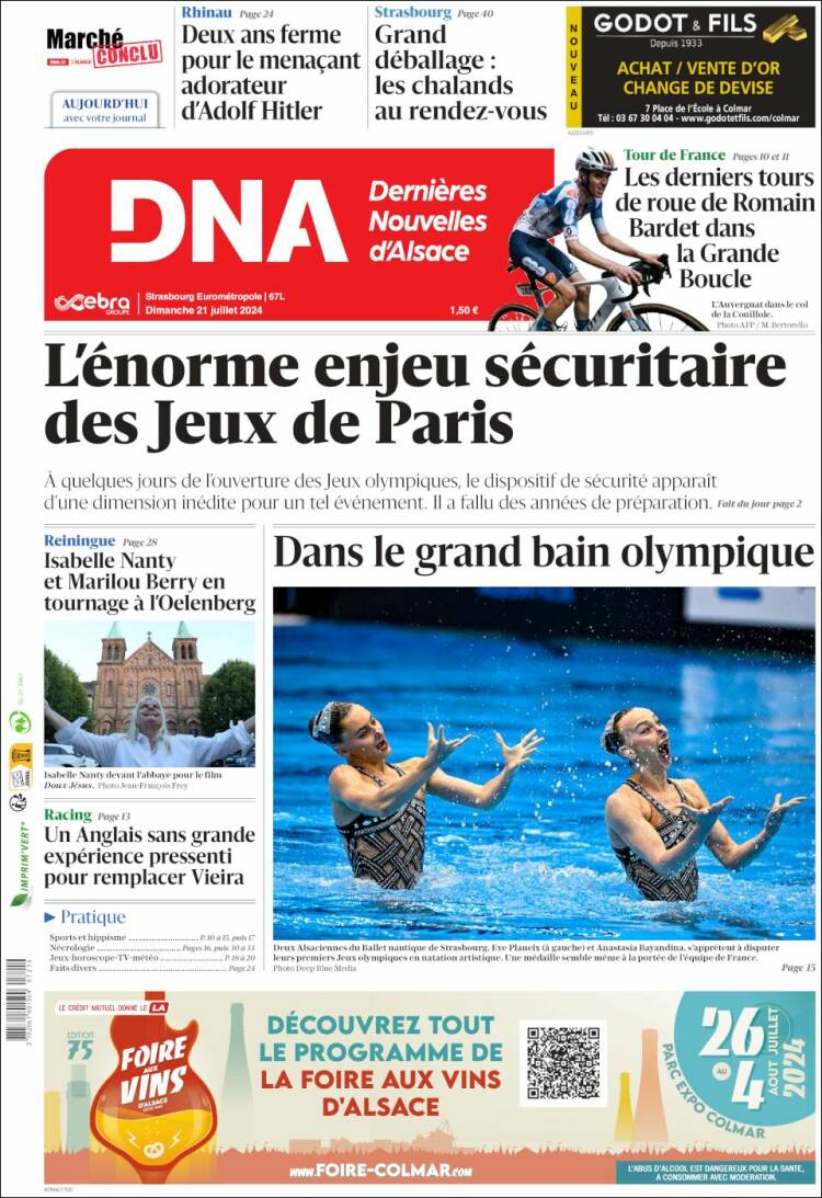Portada de Les Dernières Nouvelles d'Alsace (Francia)