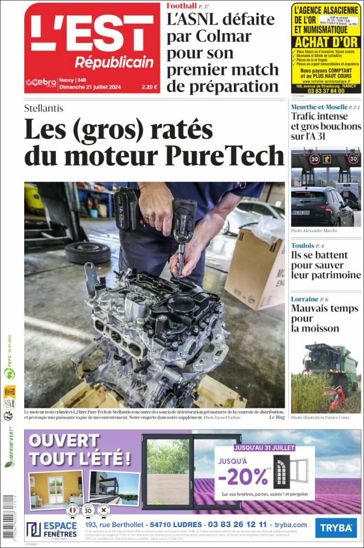 Portada de L'Est Republicain (Francia)