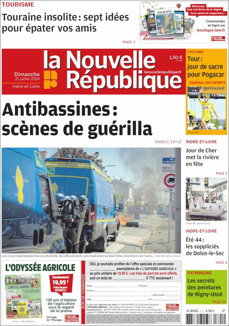 Portada de La Nouvelle Republique (Francia)