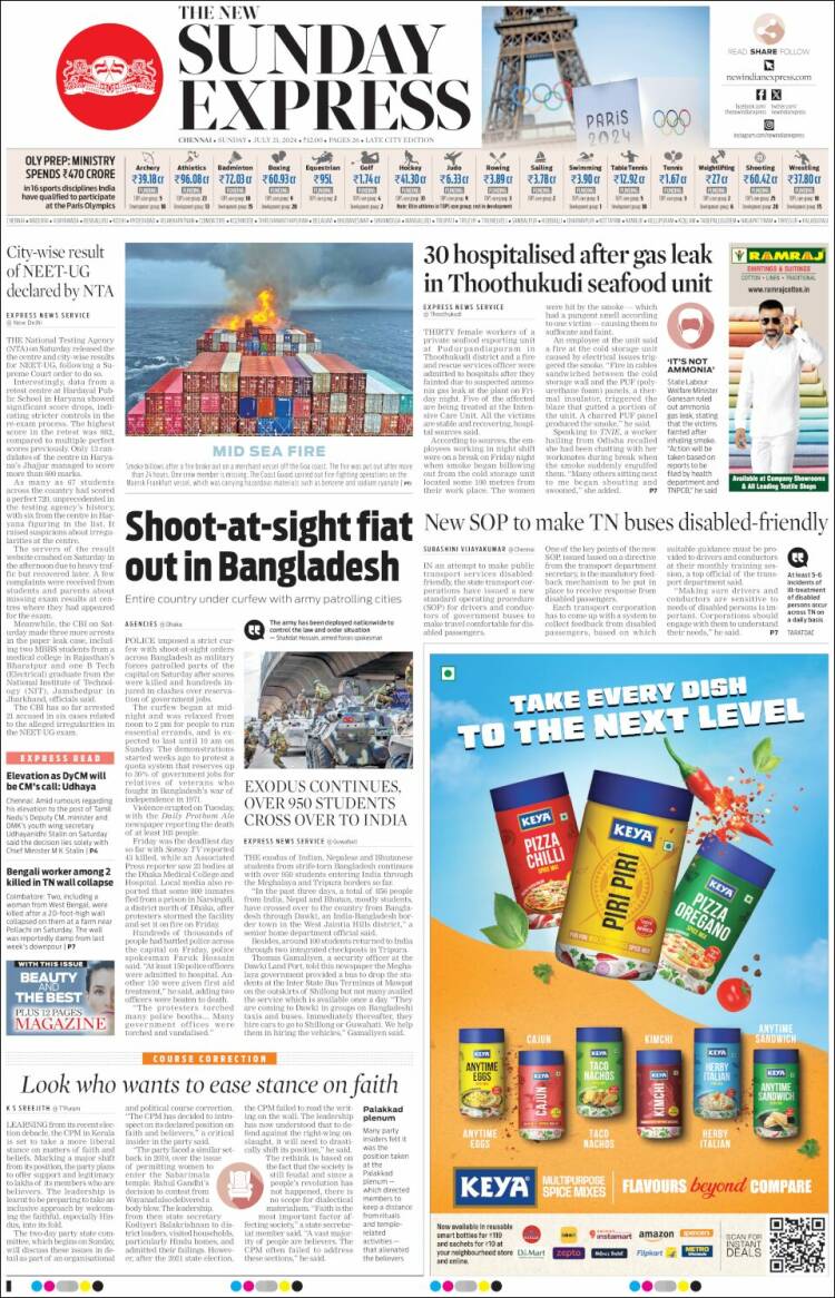 Portada de New Indian Express (India)