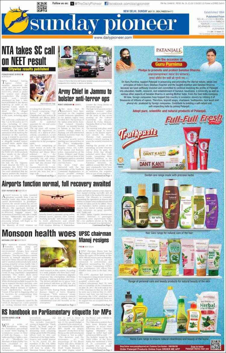 Portada de The Pioneer (India)