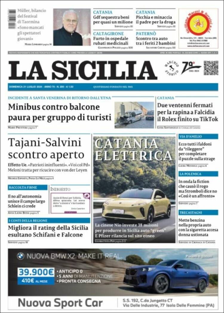 Portada de La Sicilia (Italia)