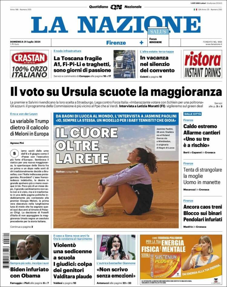 Portada de La Nazione (Italia)