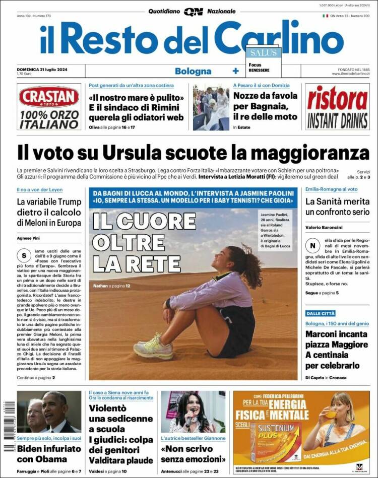 Portada de Il Resto del Carlino (Italia)