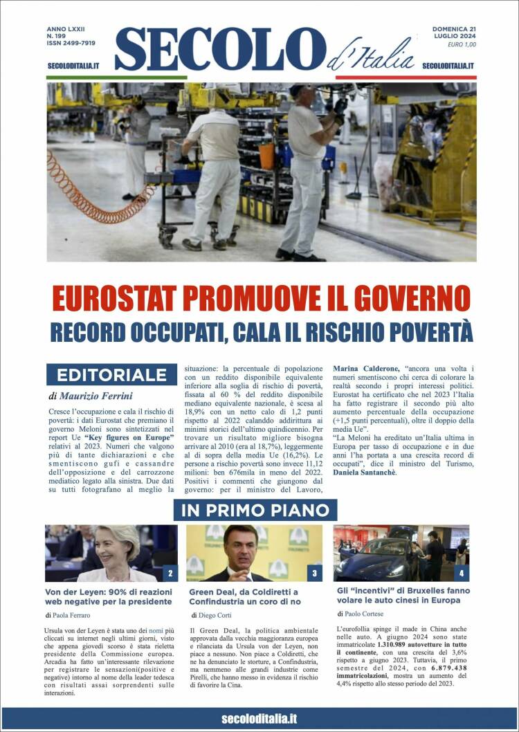 Portada de Secolo d'Italia (Italia)