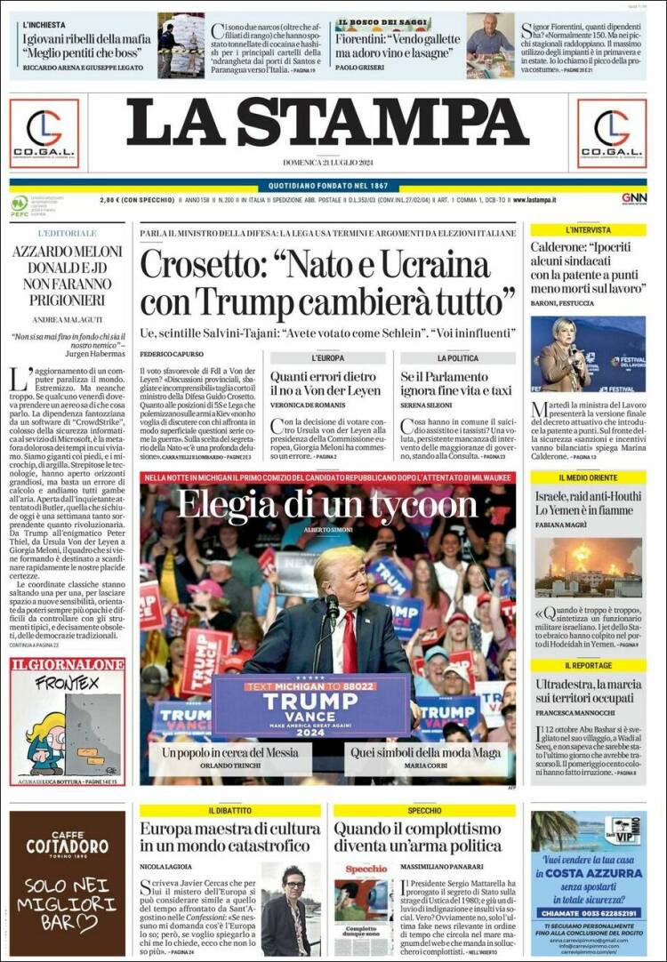 Portada de La Stampa (Italia)
