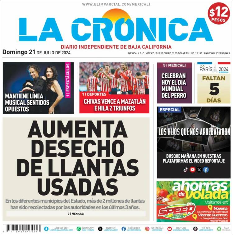 Portada de La Crónica de Baja California (M&eacute;xico)