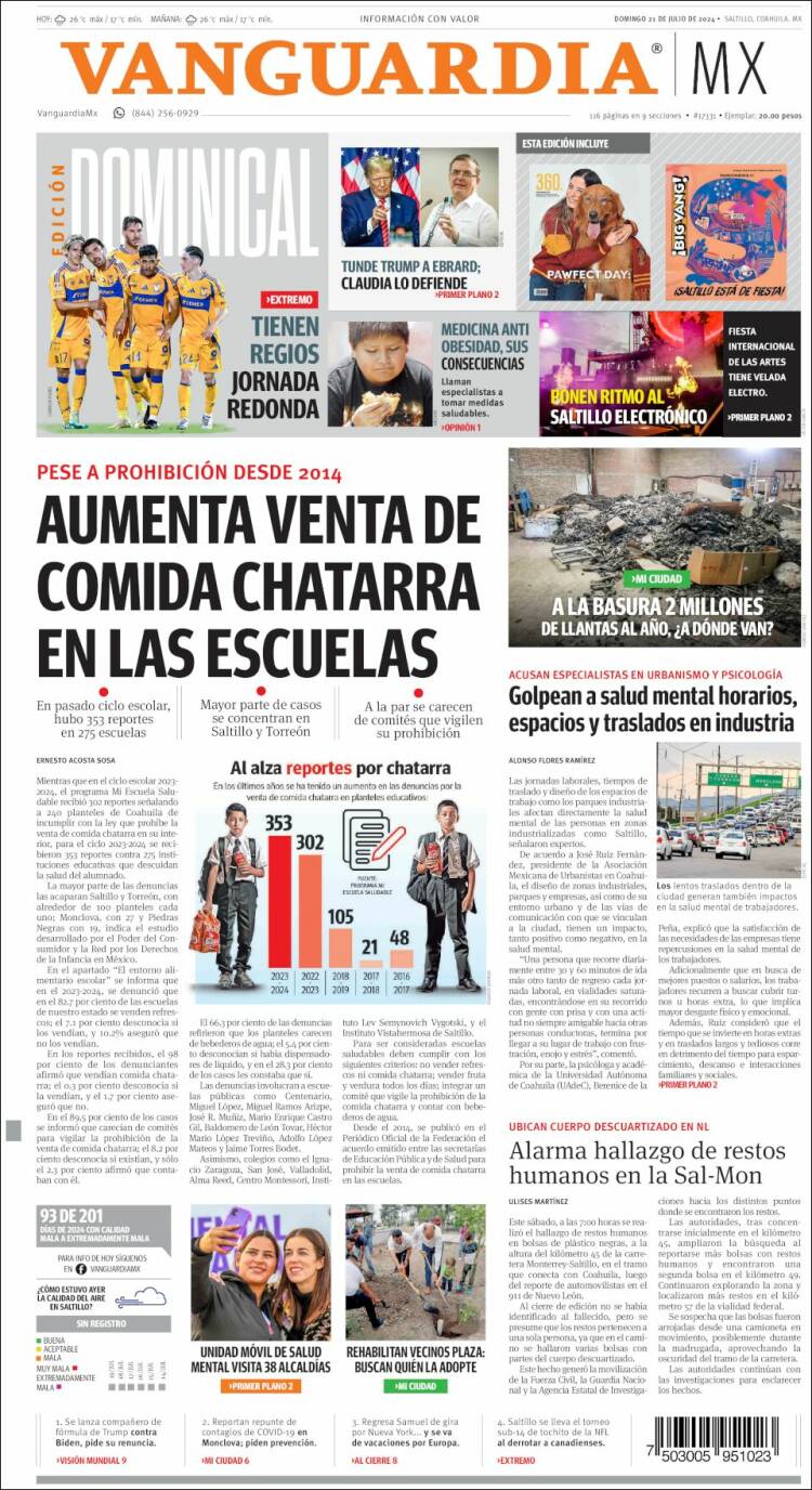 Portada de Vanguardia (M&eacute;xico)