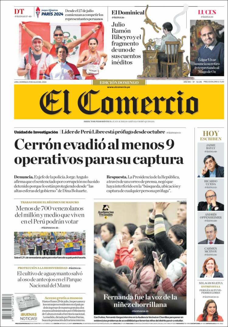 Portada de El Comercio (Per&uacute;)