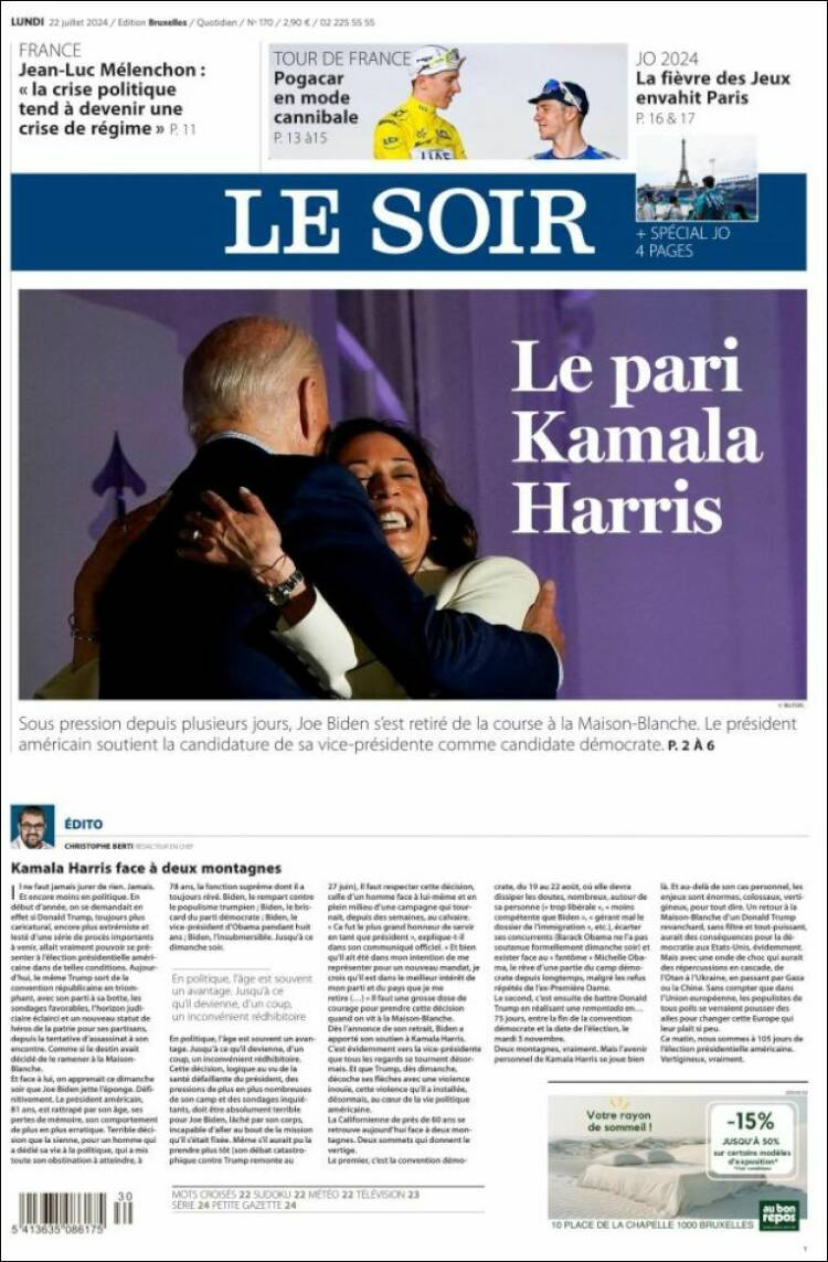 Portada de Le Soir (B&eacute;lgica)