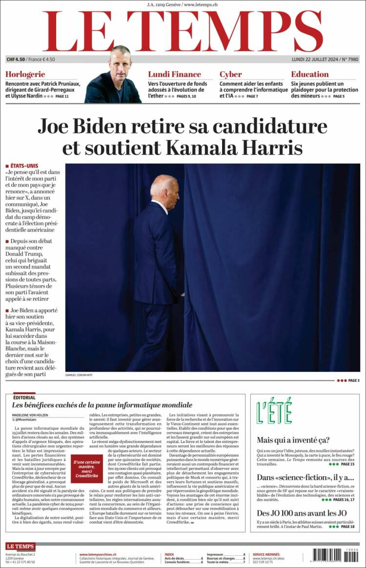 Portada de Le Matin (Suiza)