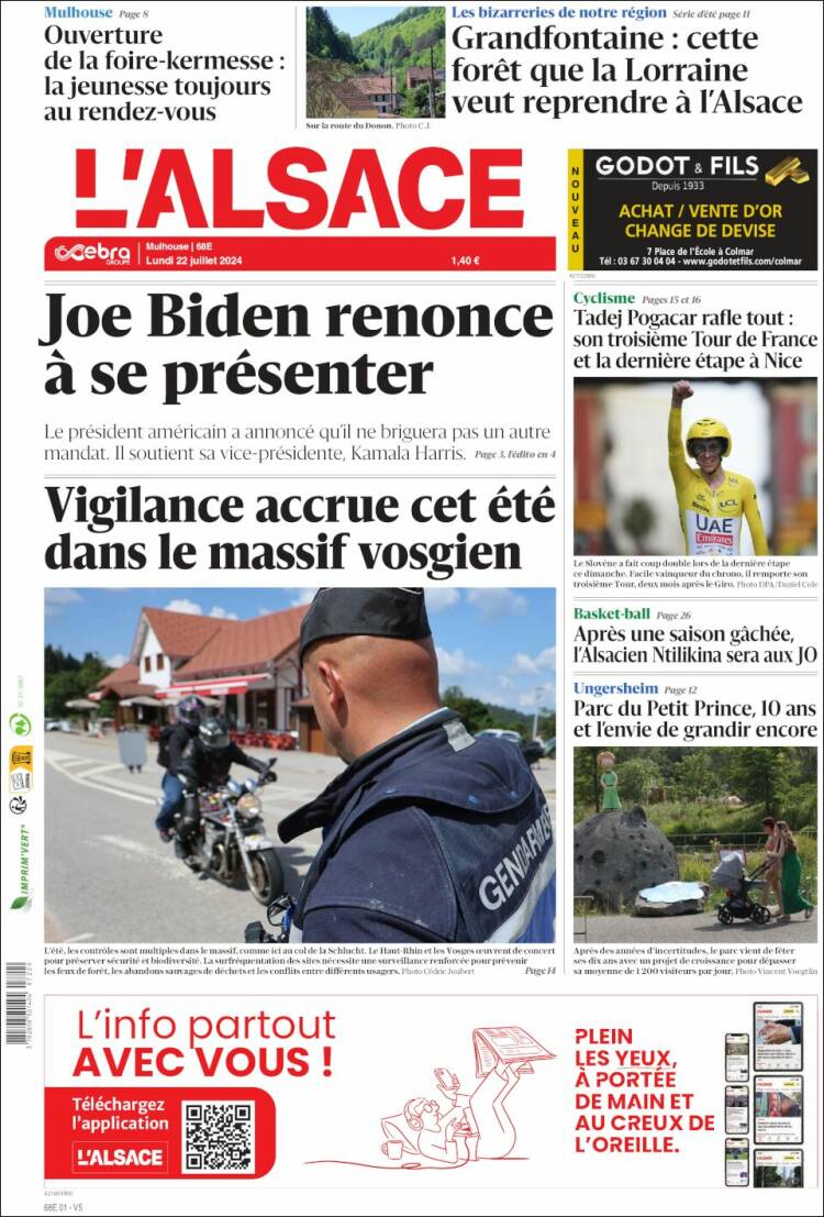 Portada de Journal L'Alsace (Francia)