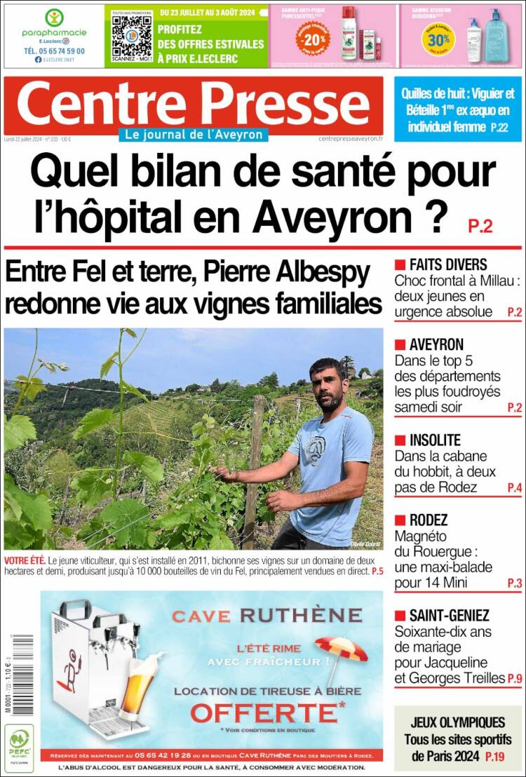 Portada de Centre Presse (Francia)