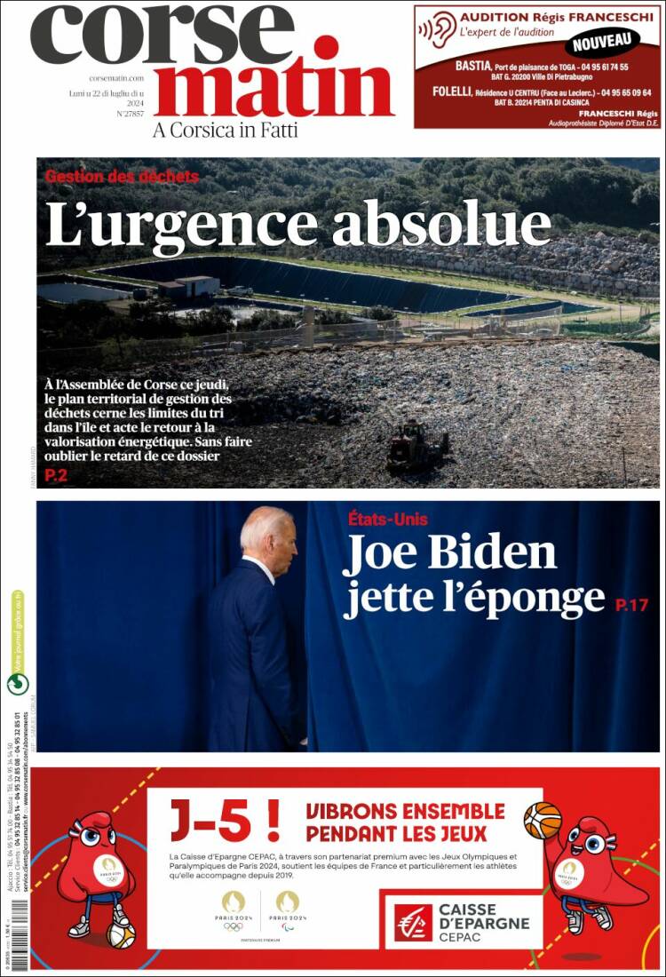 Portada de Corse-Matin (Francia)