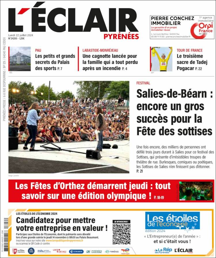 Portada de L'Eclair des Pyrénées (Francia)