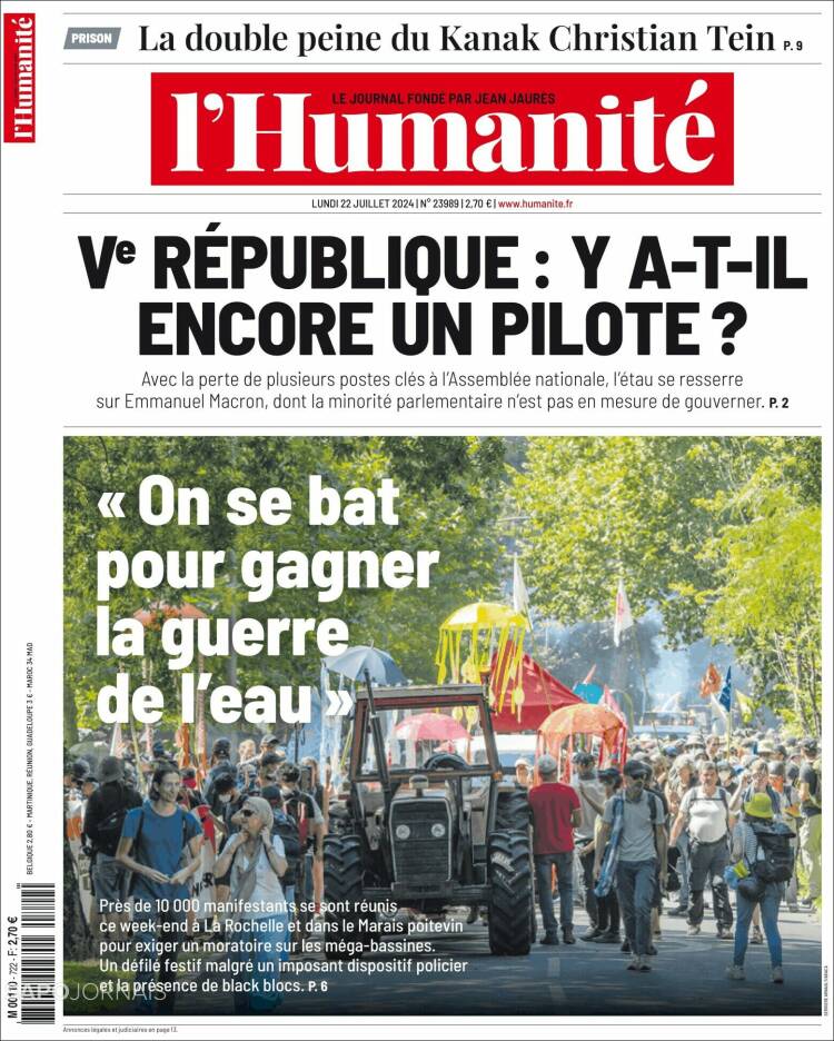 Portada de l'Humanite (Francia)