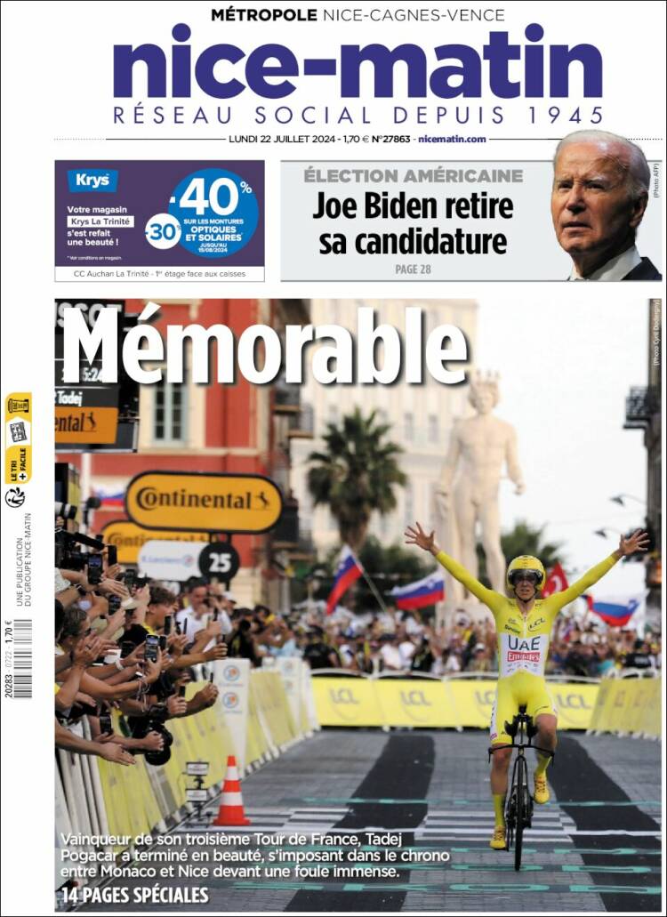 Portada de Nice-Matin (Francia)