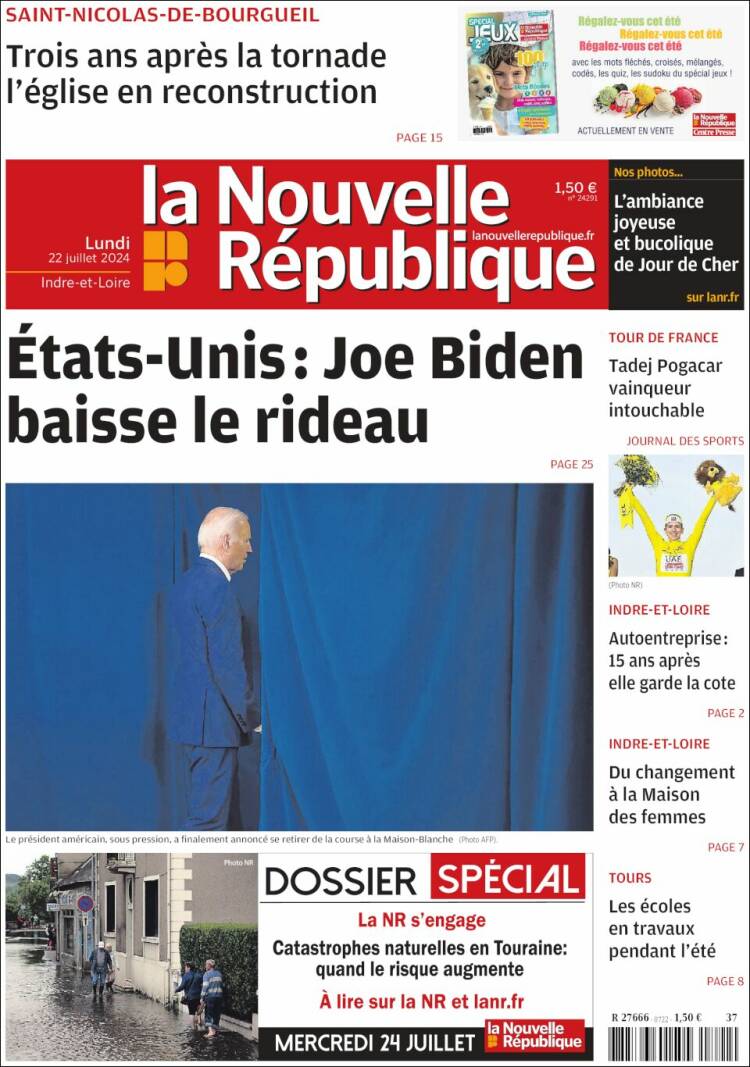 Portada de La Nouvelle Republique (Francia)