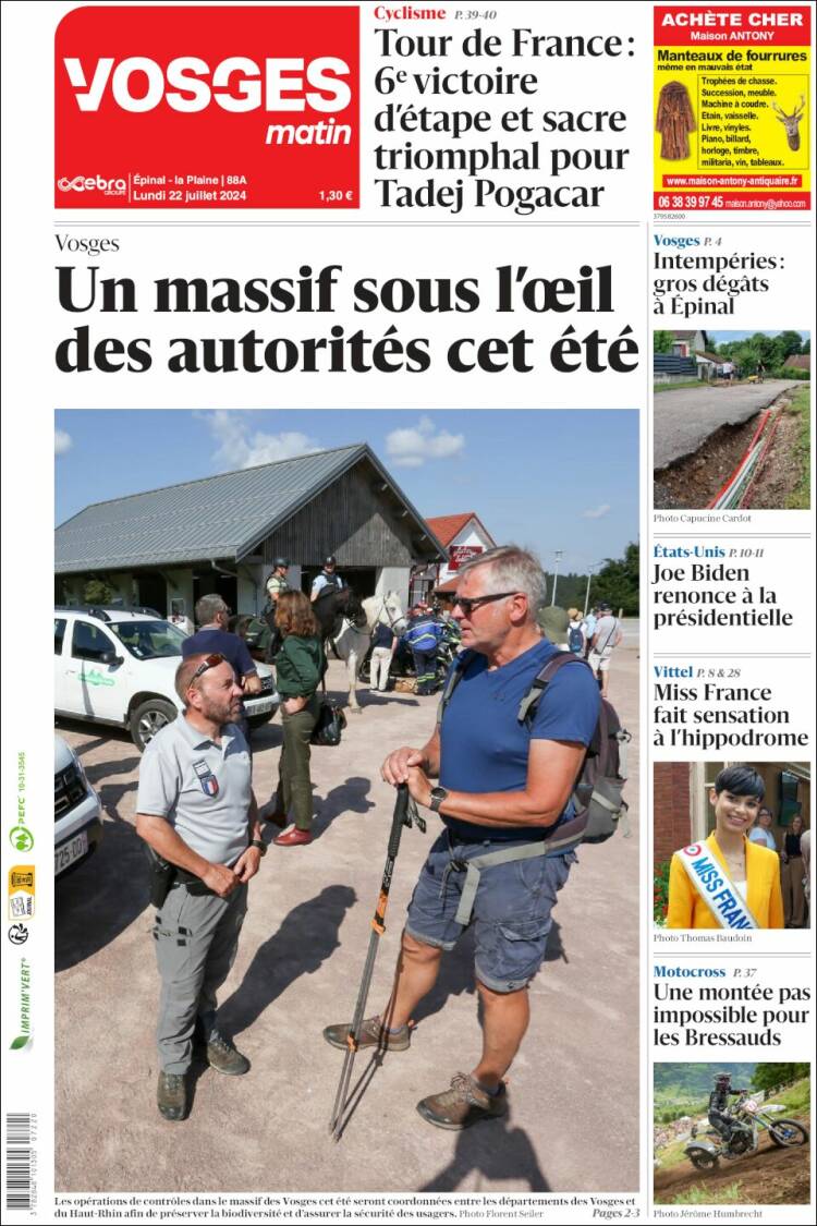 Portada de Vosges Matin (Francia)