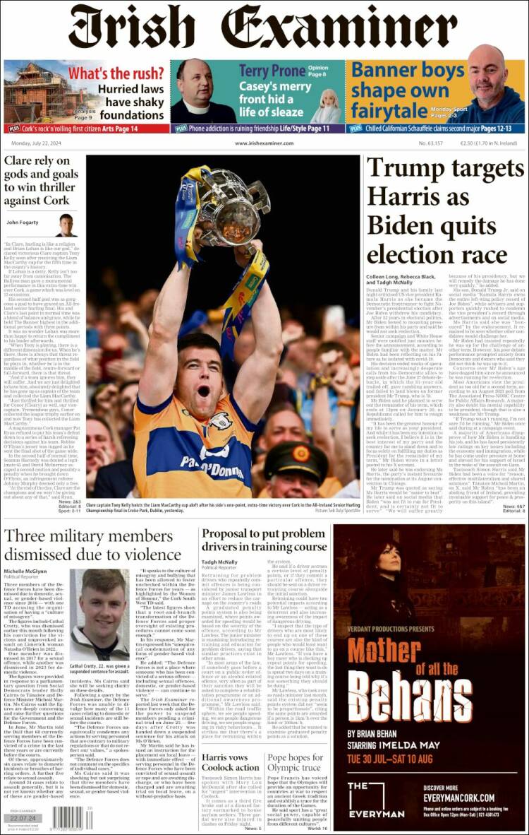 Portada de Irish Examiner (Irlanda)