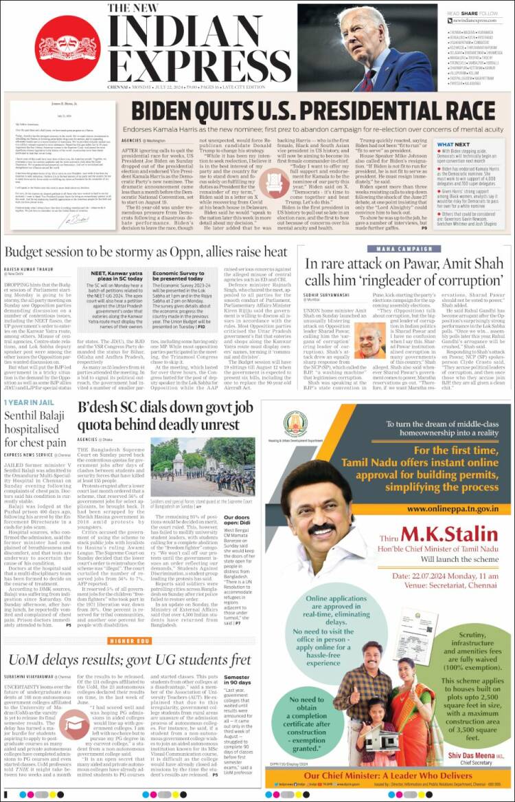 Portada de New Indian Express (India)