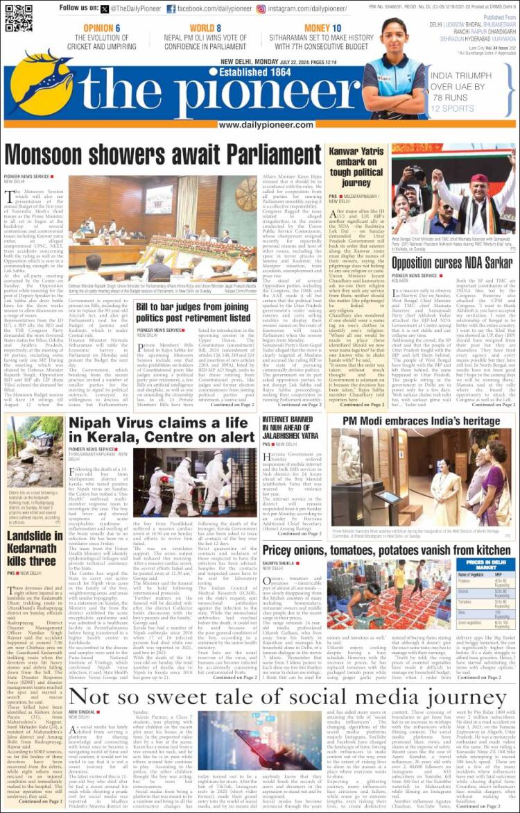 Portada de The Pioneer (India)