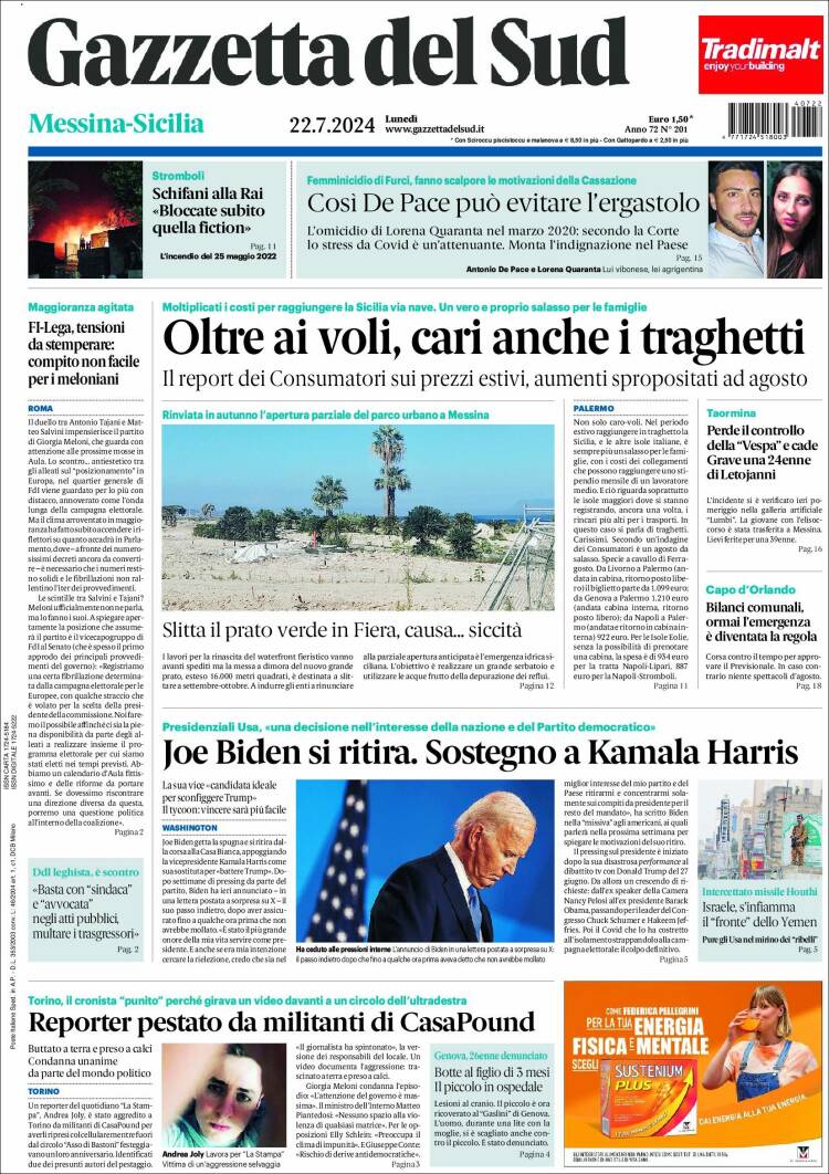 Portada de Gazzetta del Sud (Italia)