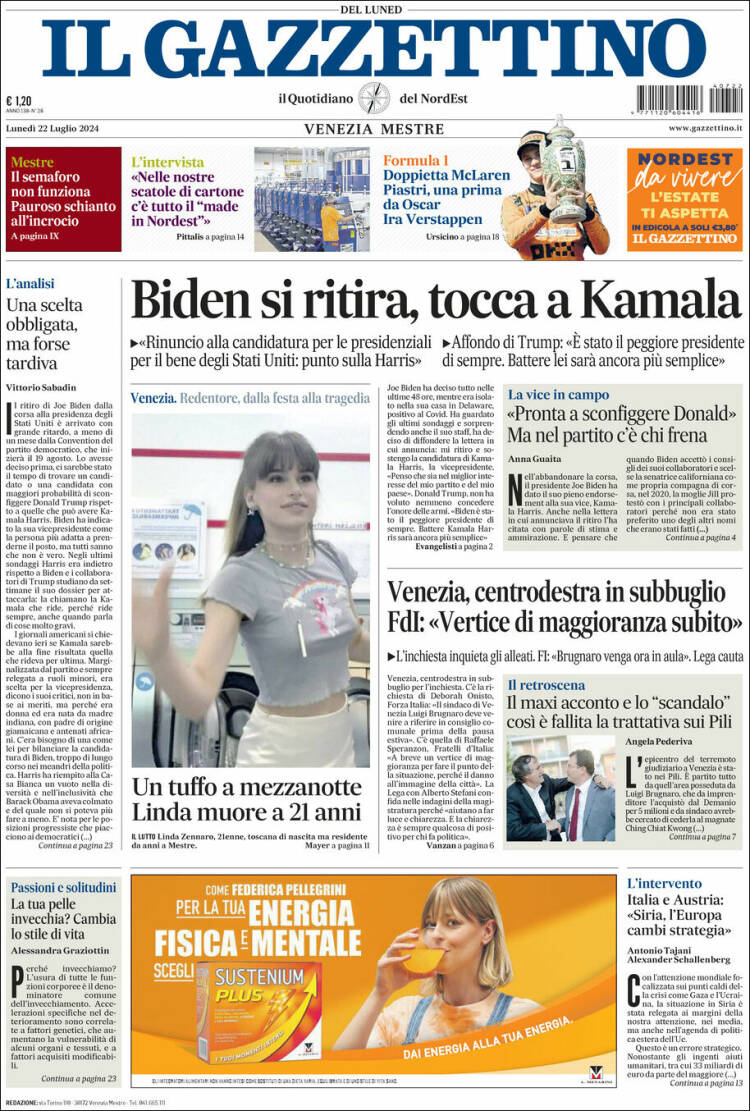 Portada de Il Gazzettino (Italia)