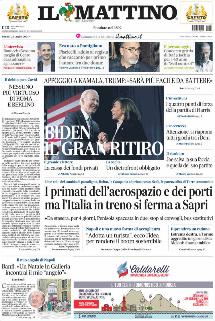 Portada de Il Mattino (Italia)