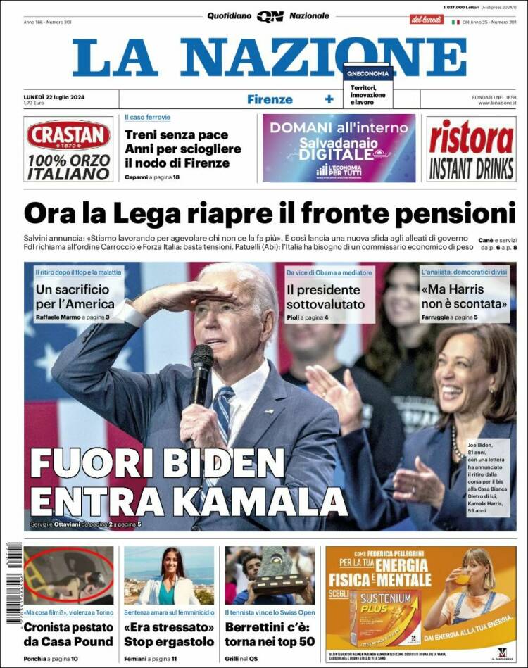 Portada de La Nazione (Italia)