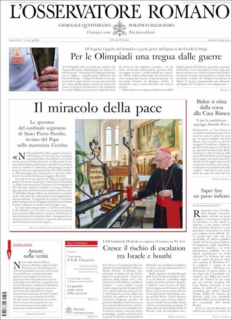 Portada de L'Osservatore Romano (Italia)