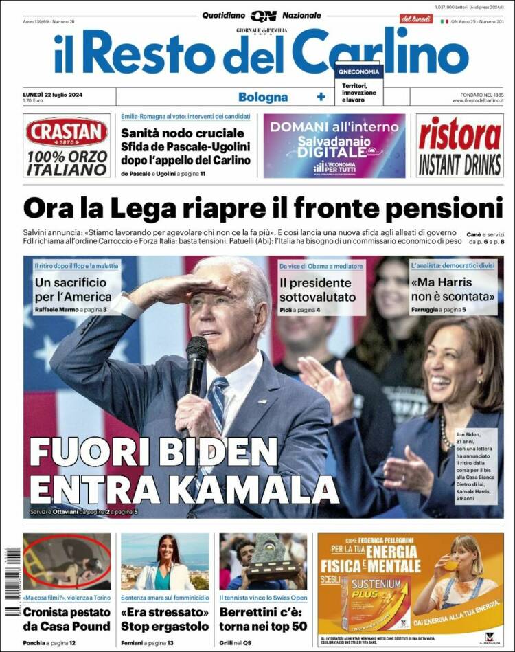 Portada de Il Resto del Carlino (Italia)