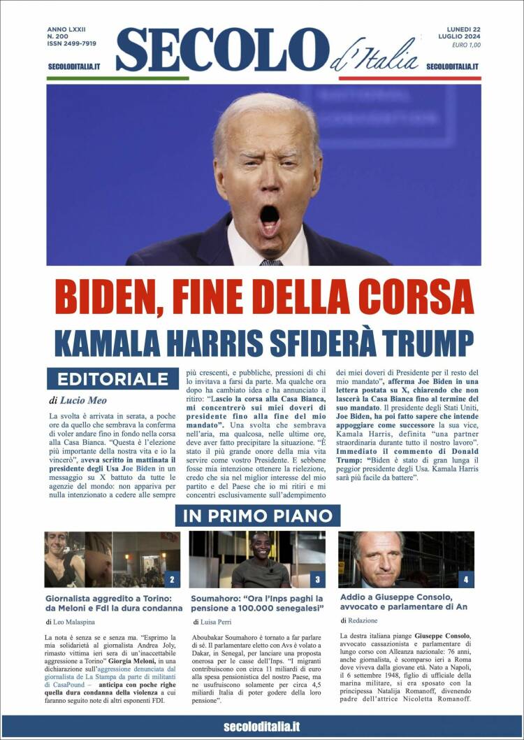 Portada de Secolo d'Italia (Italia)